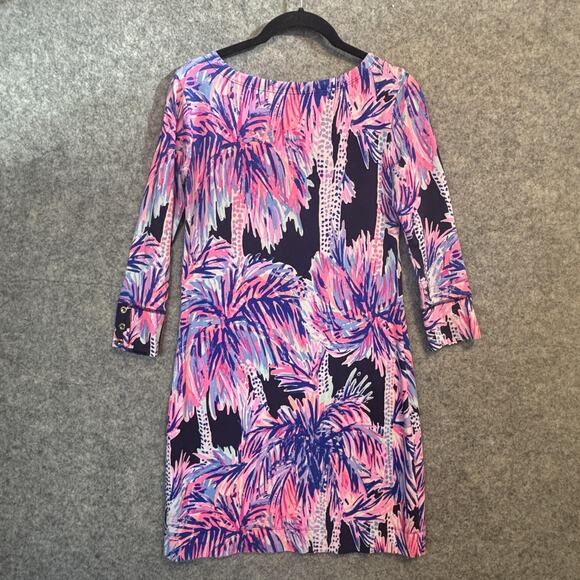 Lilly Pulitzer Dress Women Size XS Navy Long Sleeve Sophie UPF 50+ Palm Tropical - Picture 4 of 10